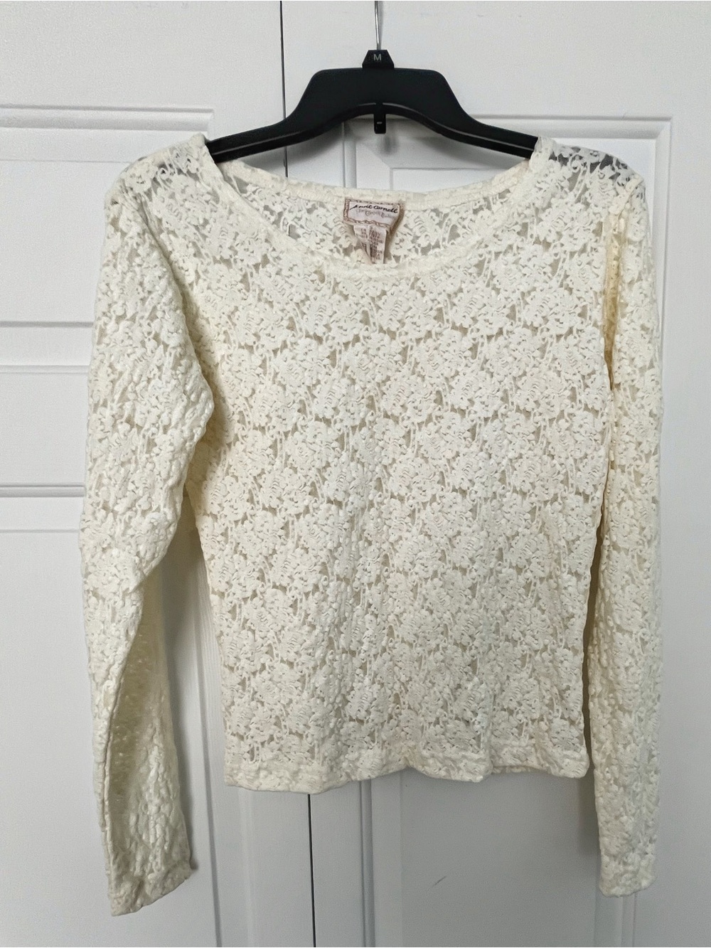 Vintage April Cornell Prairie-Inspired Long Sleeve Cream Stretch Lace Top